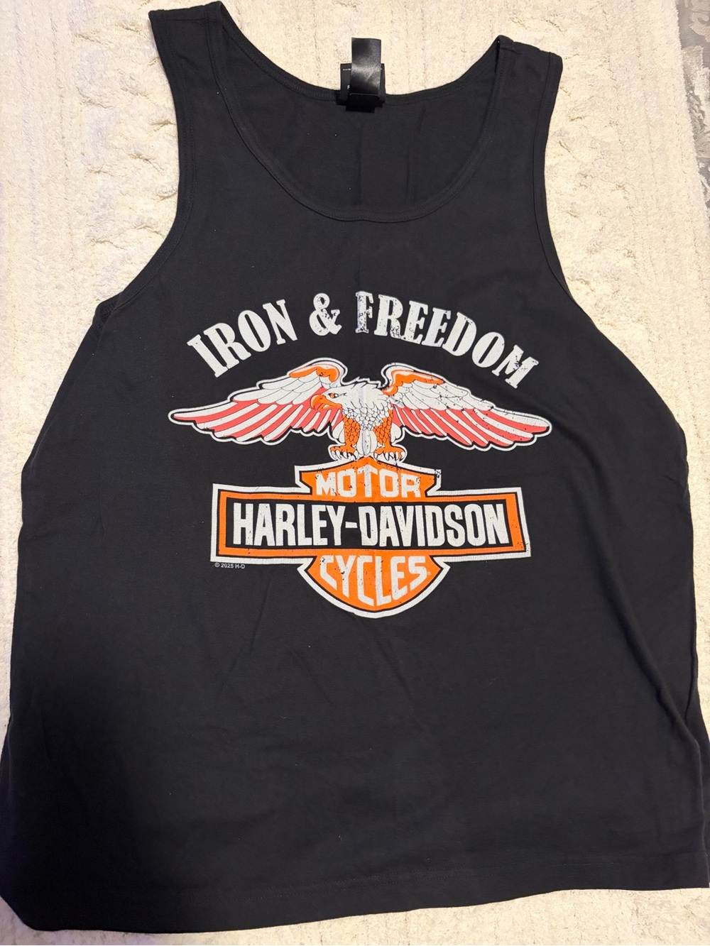 L | Harley-Davidson Black Tank with Orange & White Eagle Graphic